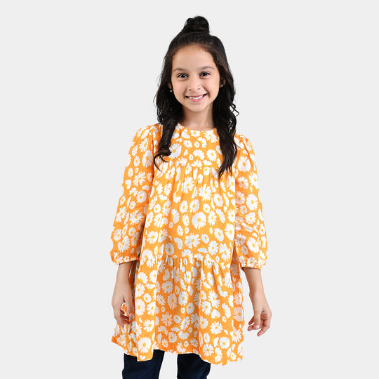Girls Viscose Casual Frock - Yellow