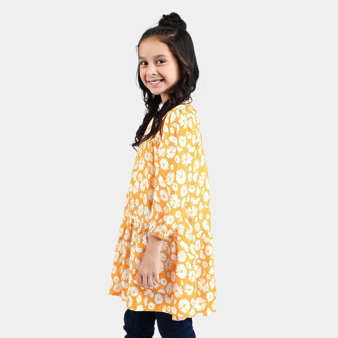 Girls Viscose Casual Frock - Yellow