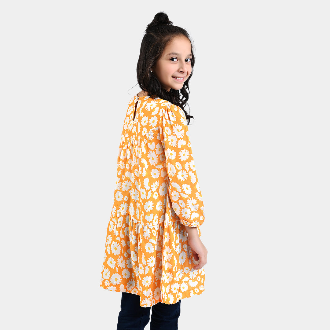 Girls Viscose Casual Frock - Yellow