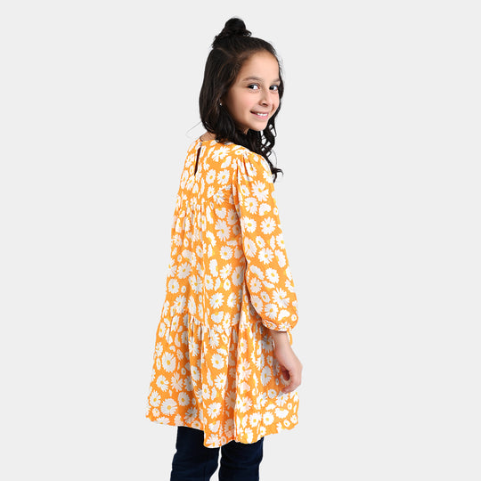 Girls Viscose Casual Frock - Yellow