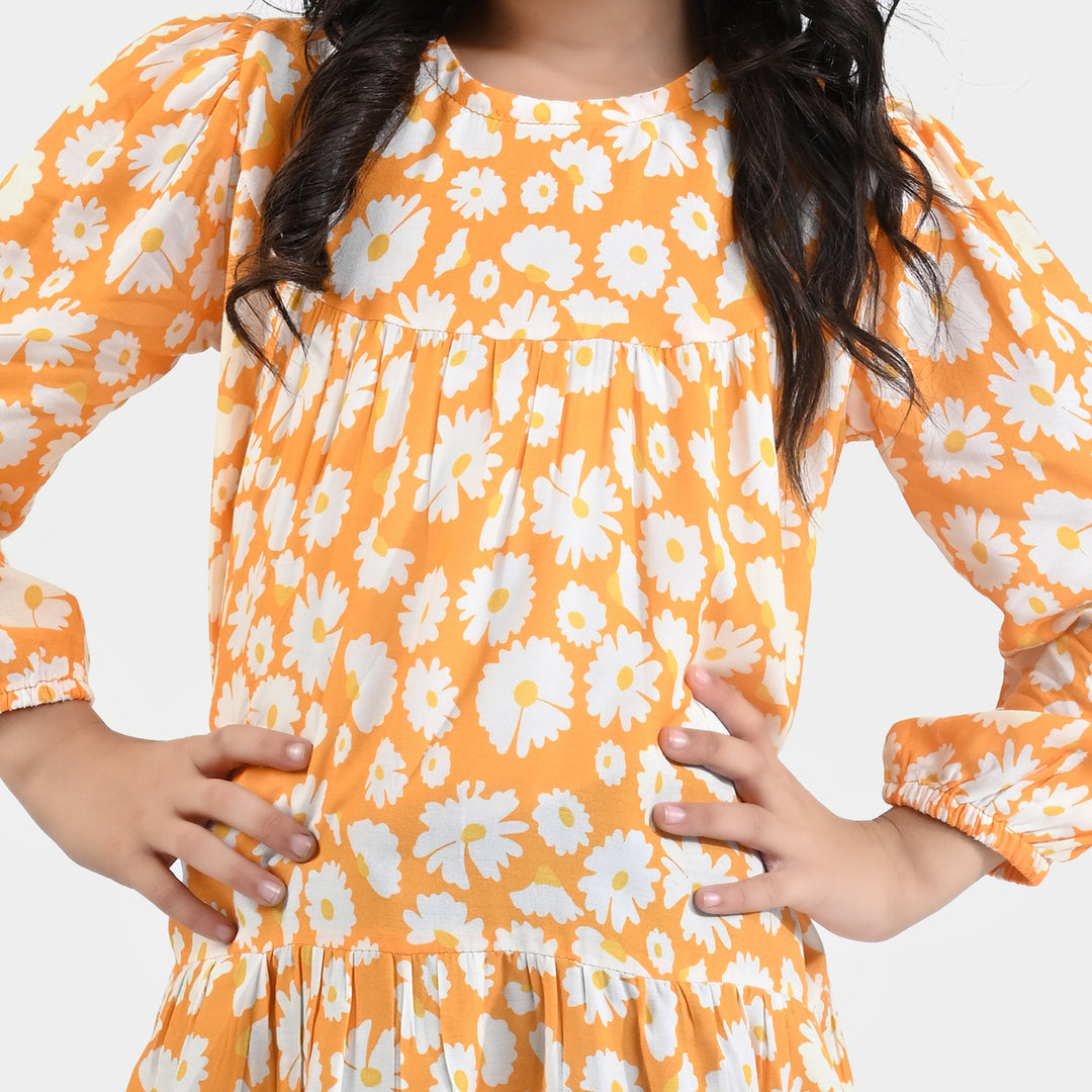 Girls Viscose Casual Frock - Yellow