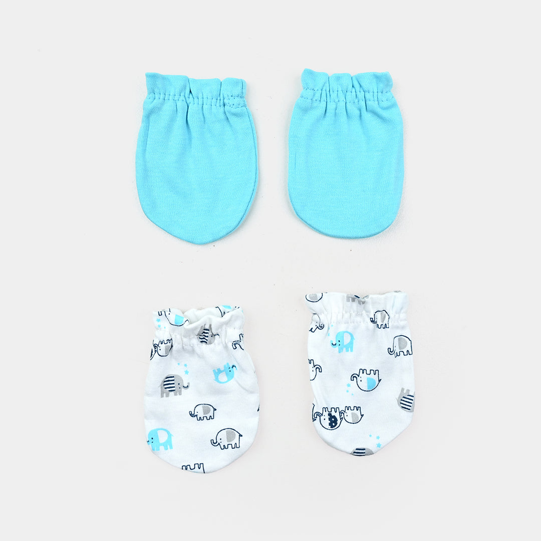Infant Cotton Interlock Mitten Set Elephants