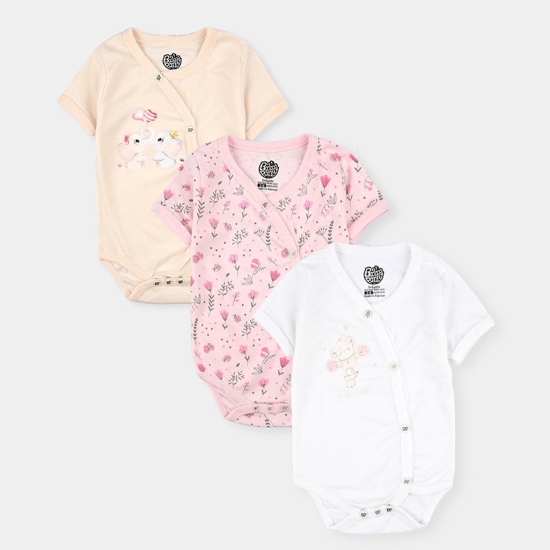 Pack Of 3 Infant Unisex Cotton Cut Design Rompers Set
