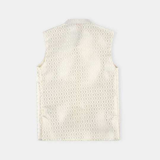 Boys Poly Viscose Waist coat (Blended) - Off White