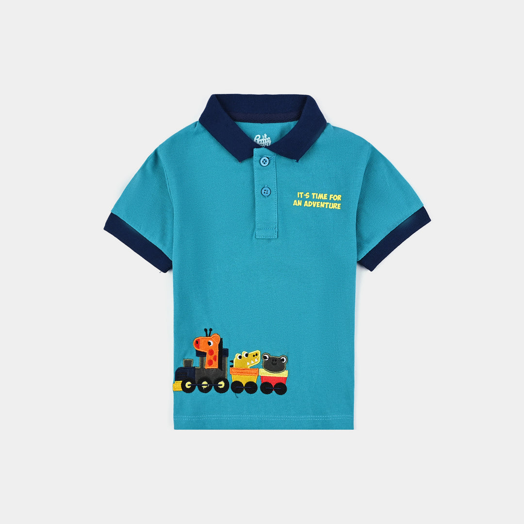 Infant Boys Cotton Polo (Adventure) - Teal Blue
