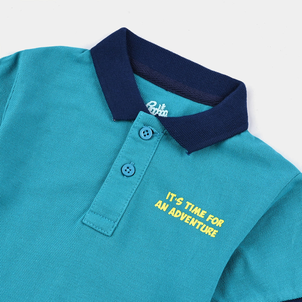 Infant Boys Cotton Polo (Adventure) - Teal Blue