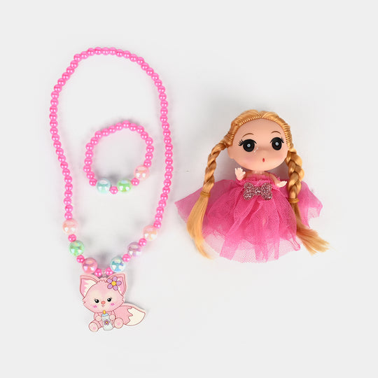 Girls Beads Necklace & Bracelet Set with Doll