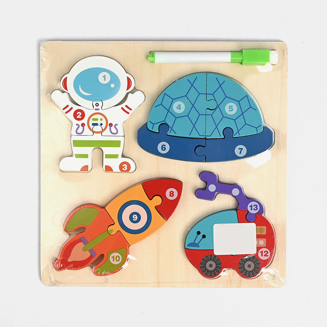 Wooden Space Theme Puzzle Board with Marker – Educational Learning Toy