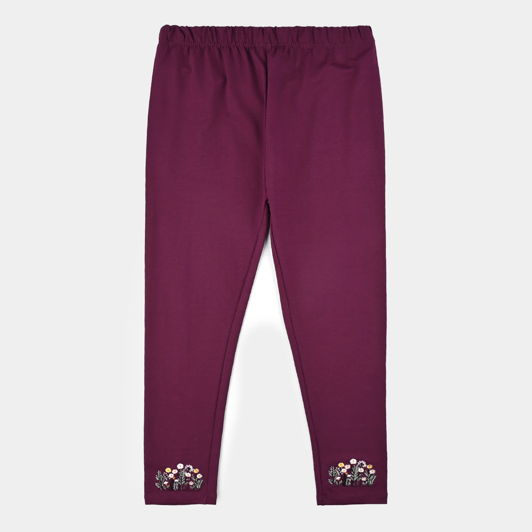 Girls Jersey/Terry Embroidered Tights - Purple/Magenta