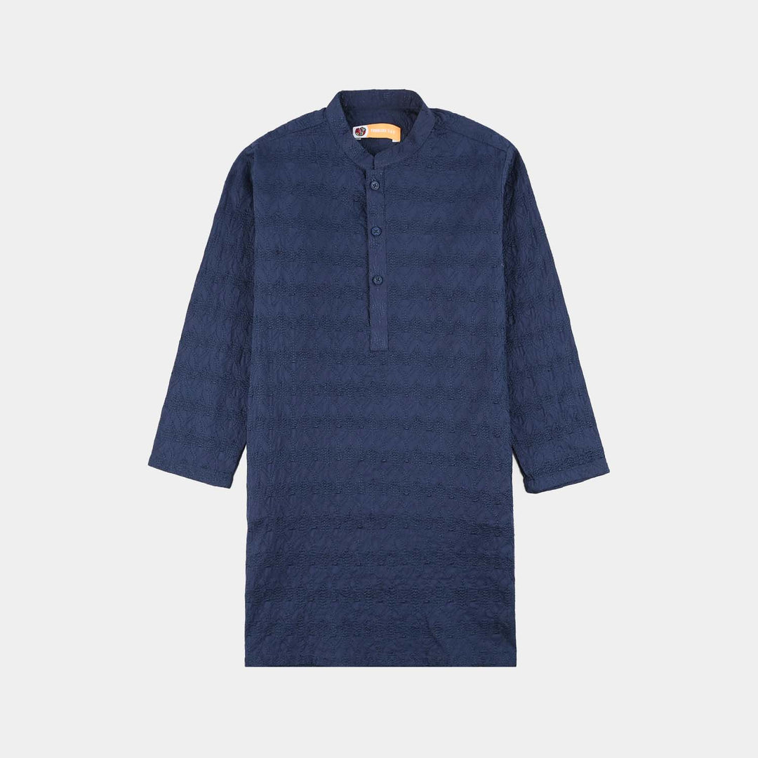 Boys Cotton Poplin Kurta Pajama (Chikankari) - Blue