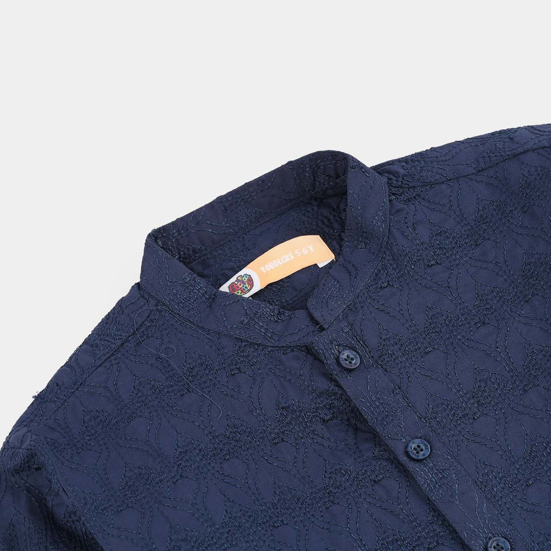 Boys Cotton Poplin Kurta Pajama (Chikankari) - Blue