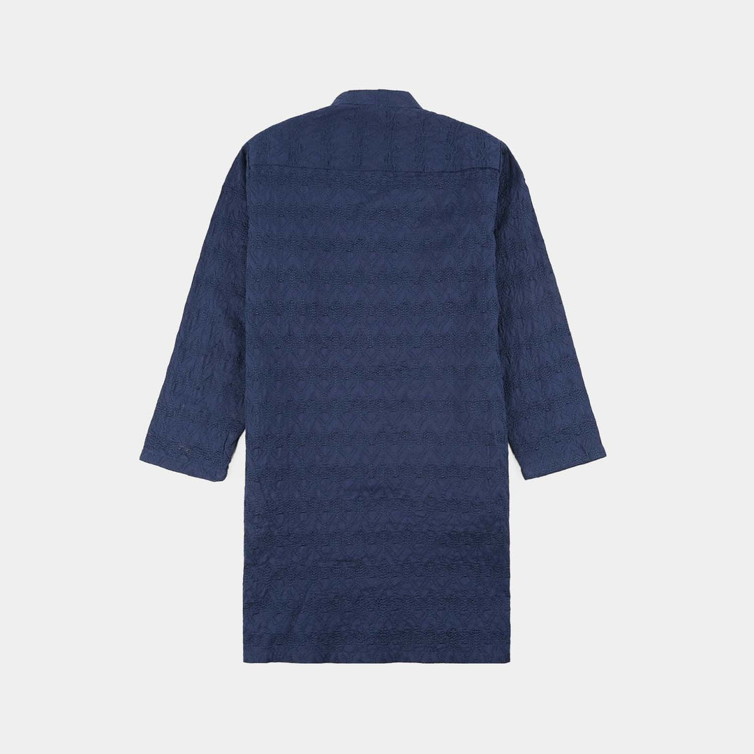 Boys Cotton Poplin Kurta Pajama (Chikankari) - Blue