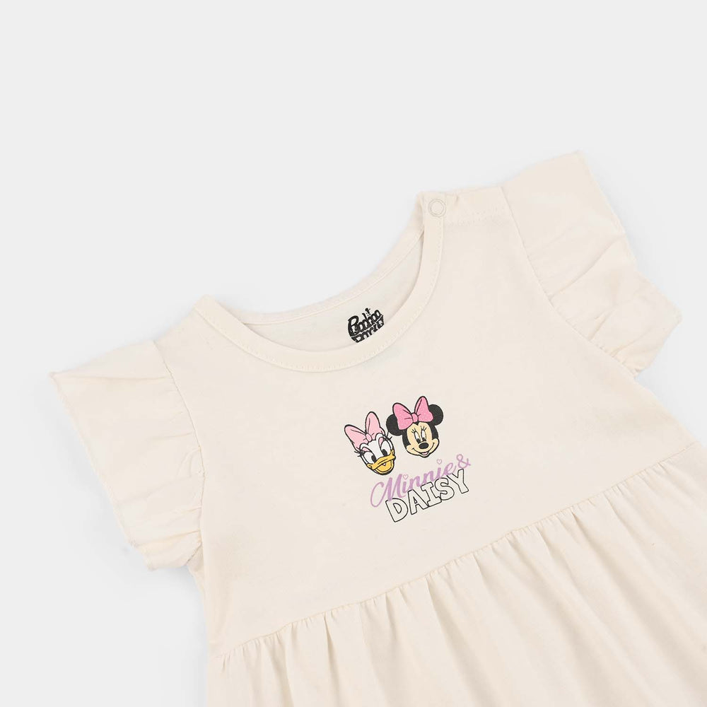 Infant Girls Jersey/Terry Knitted Frock (Character) - Off White