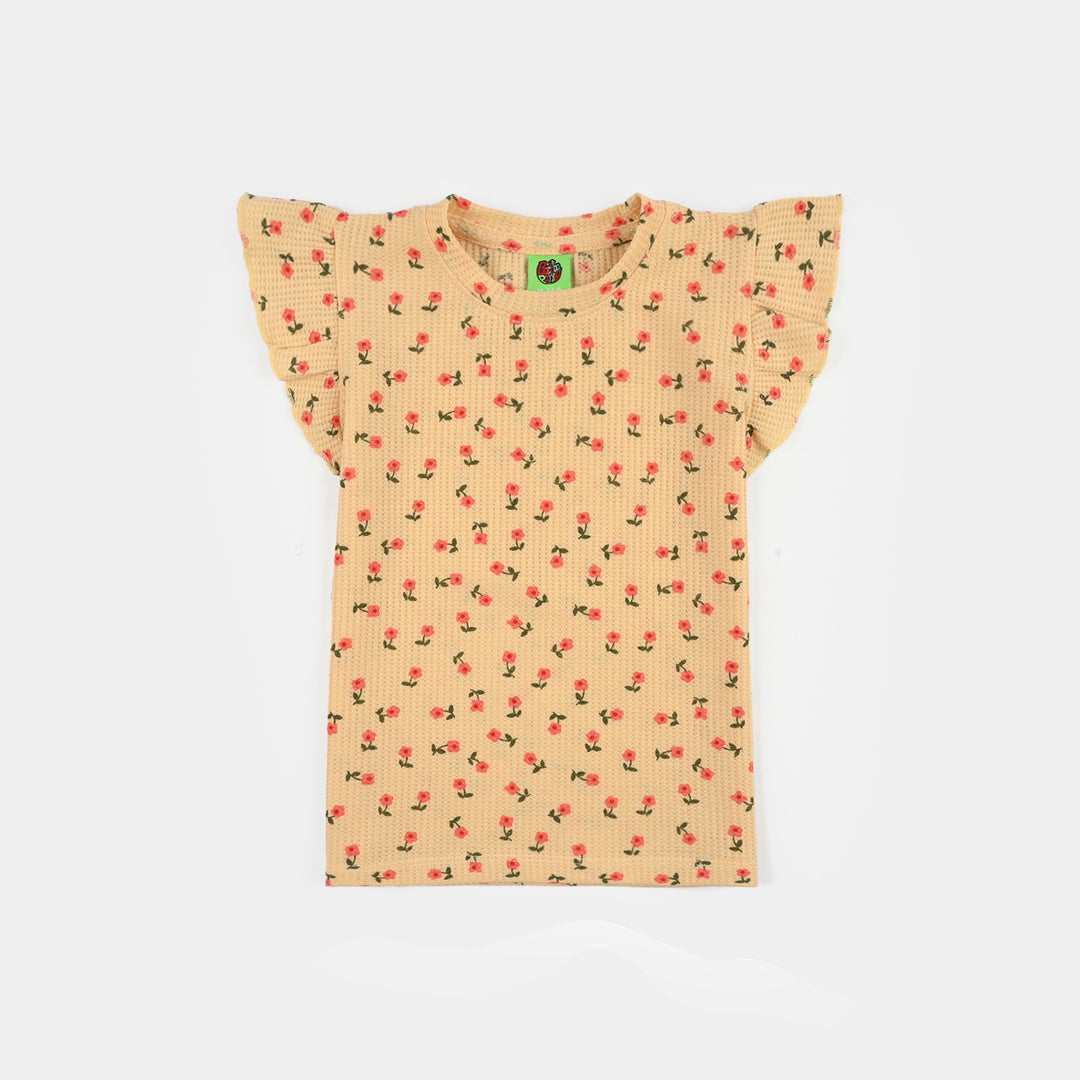 Infant Girls Waffle T-Shirt (Flowers) - Yellow