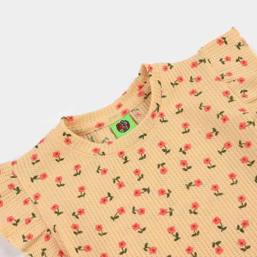 Infant Girls Waffle T-Shirt (Flowers) - Yellow