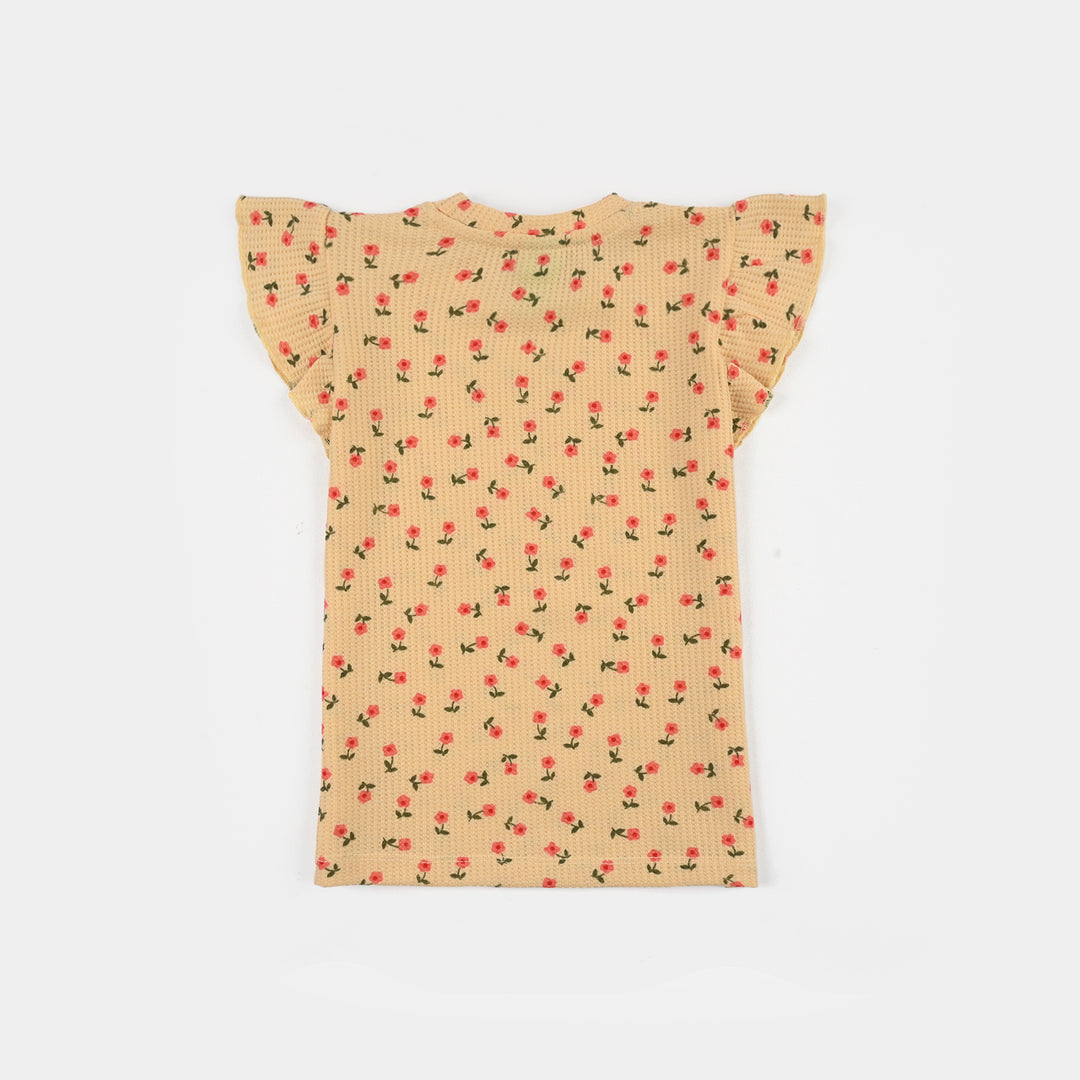 Infant Girls Waffle T-Shirt (Flowers) - Yellow