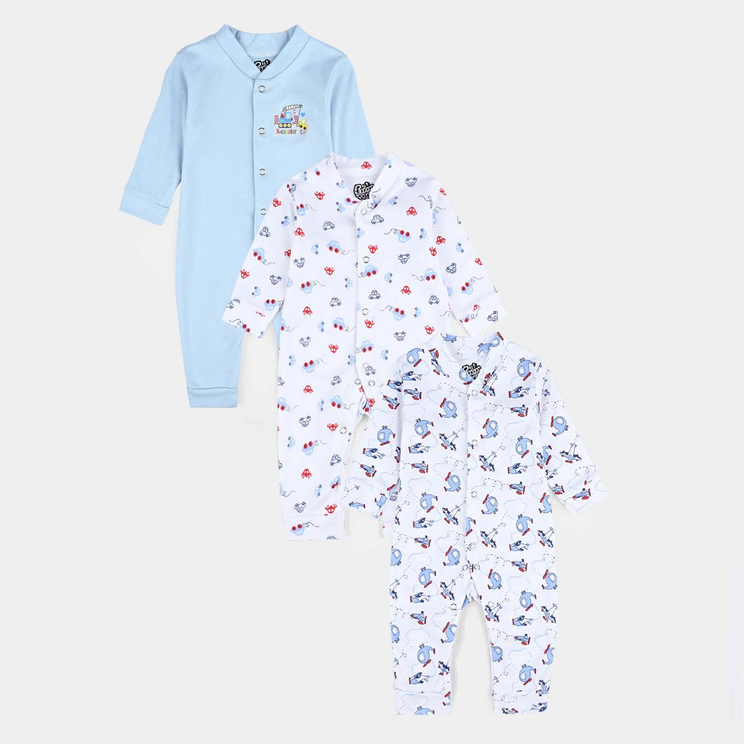 Infant Baby Unisex Cotton Sleep Suit/Romper Without Socks Pack of 3 - White