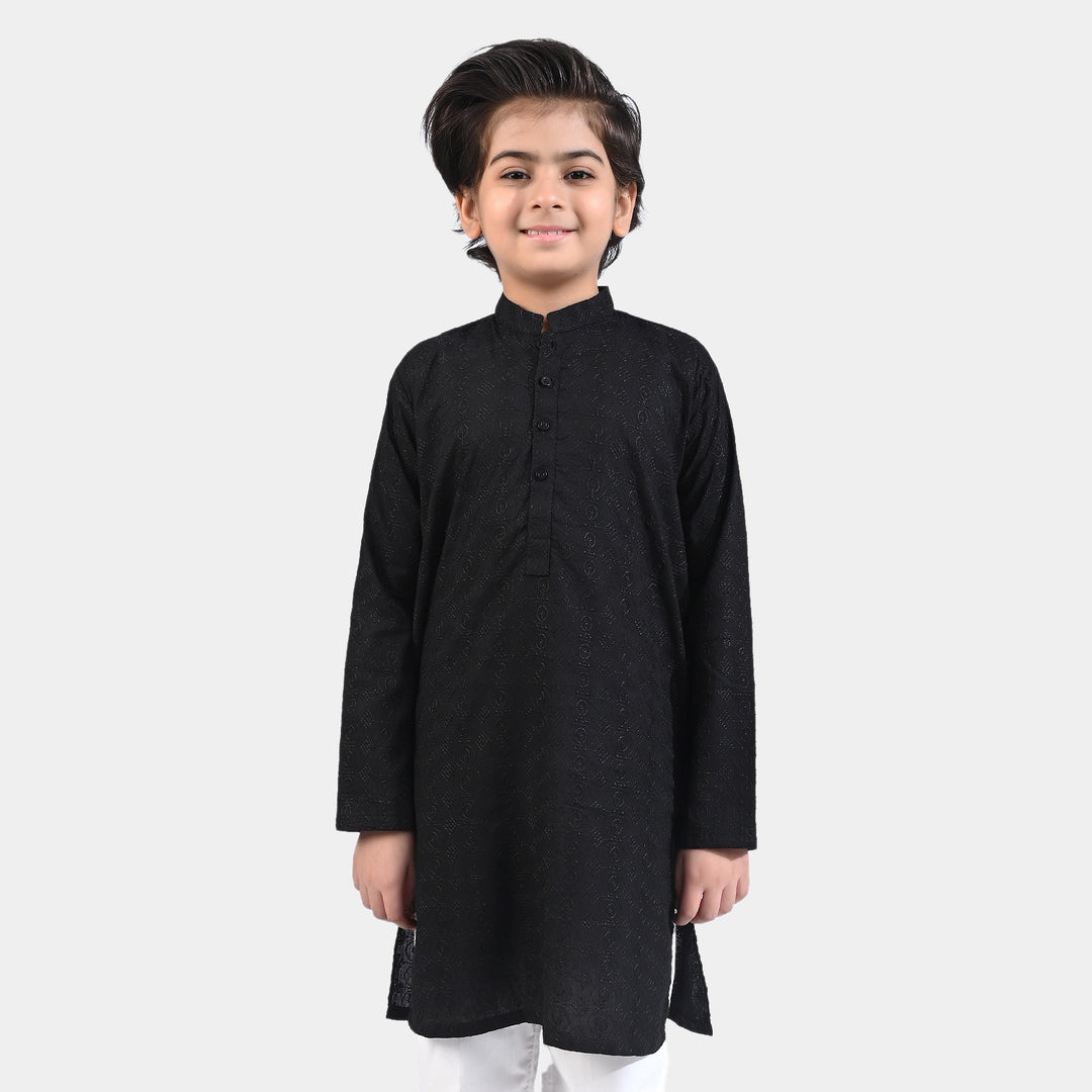 Boys Chikankari Basic Kurta-BLACK