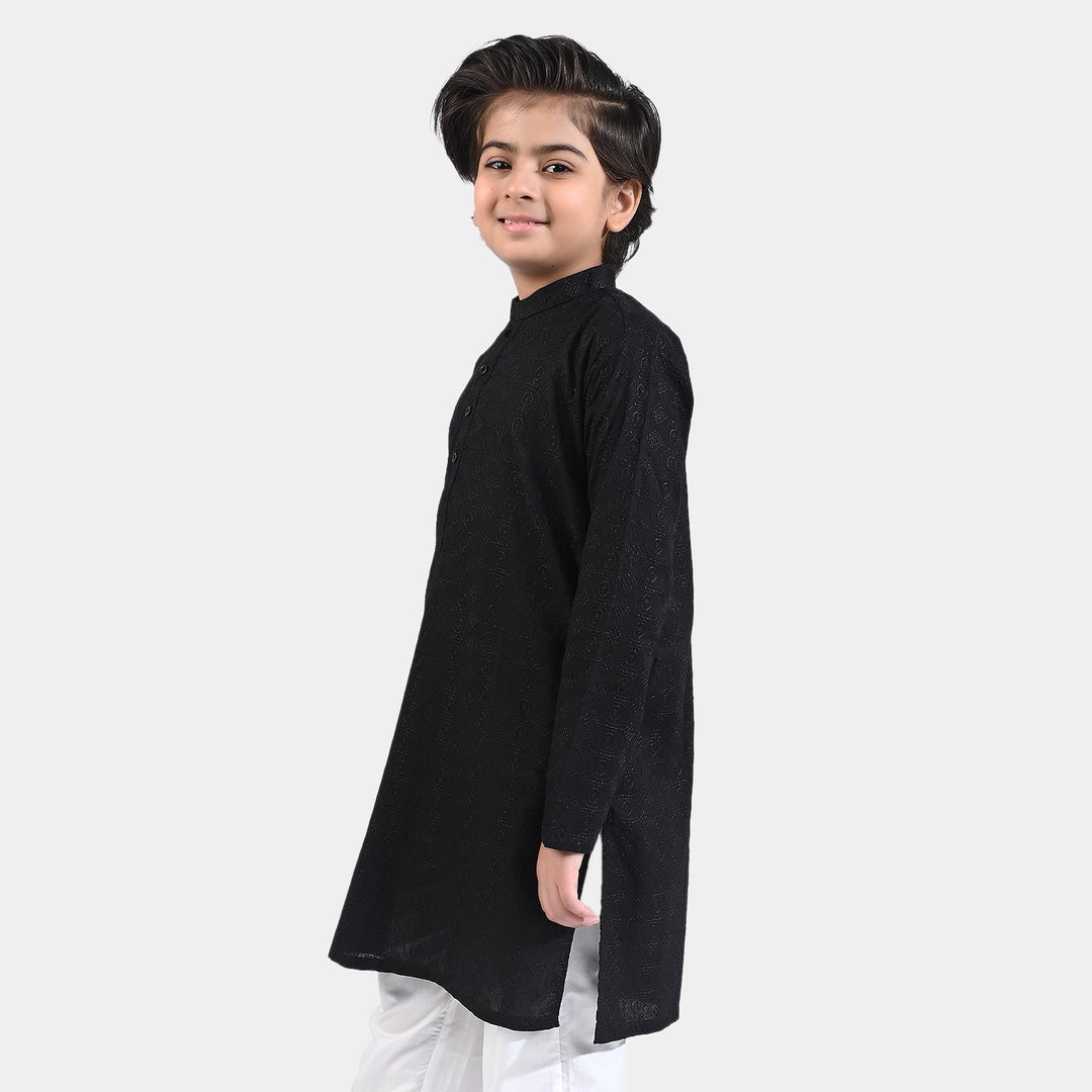 Boys Chikankari Basic Kurta-BLACK