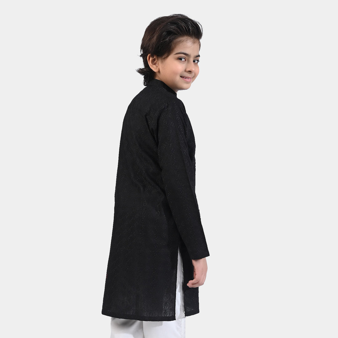 Boys Chikankari Basic Kurta-BLACK