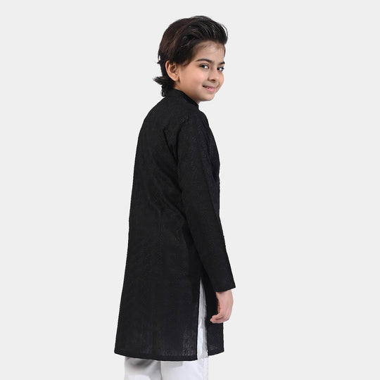 Boys Chikankari Basic Kurta-BLACK