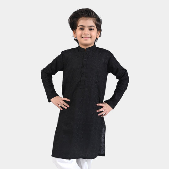 Boys Chikankari Basic Kurta-BLACK