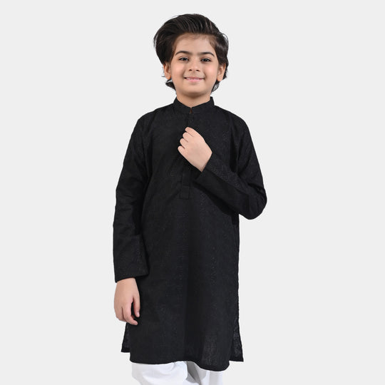 Boys Chikankari Basic Kurta-BLACK