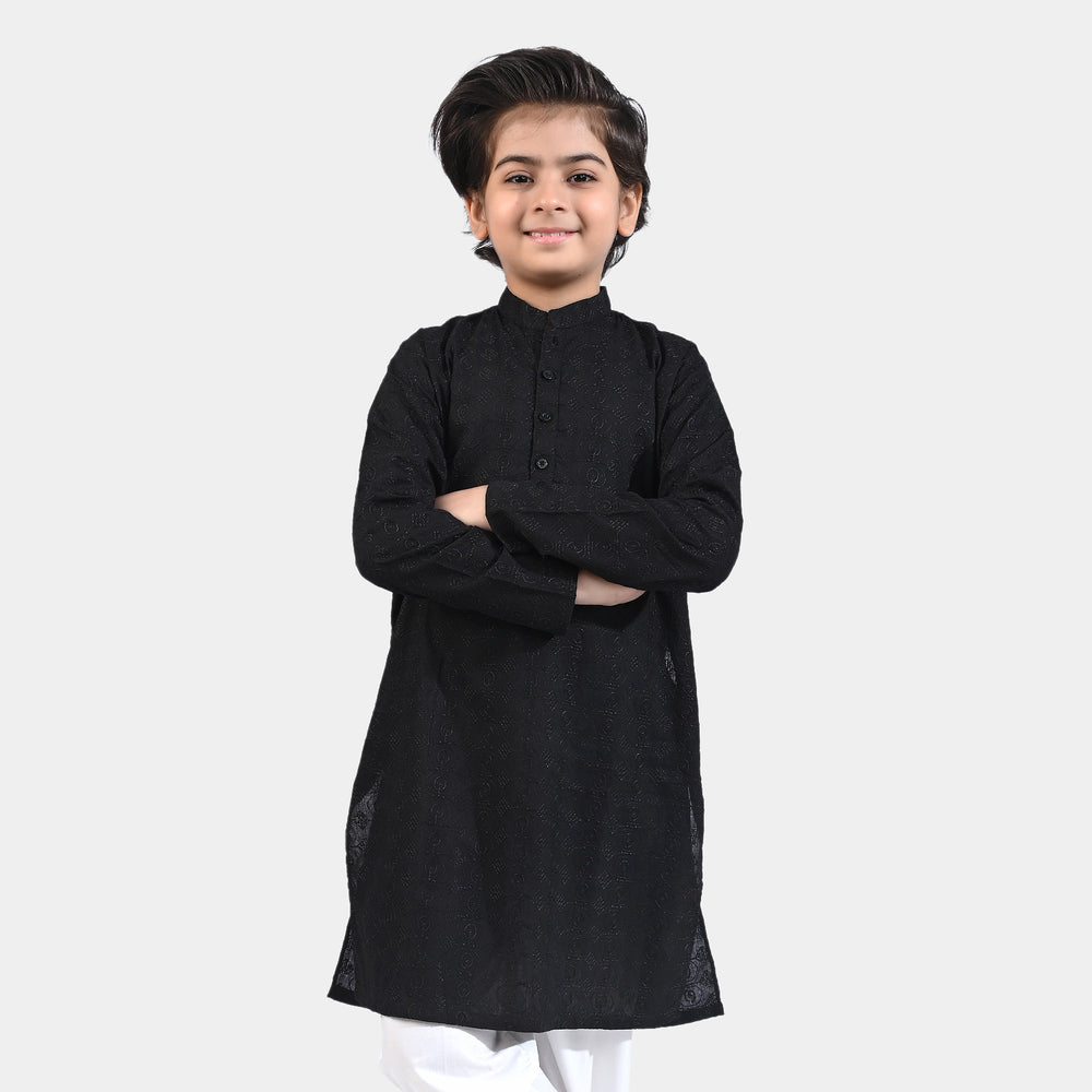 Boys Chikankari Basic Kurta-BLACK