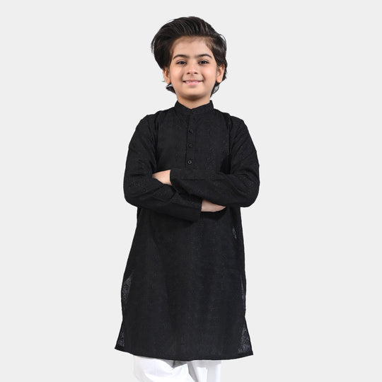 Boys Chikankari Basic Kurta-BLACK