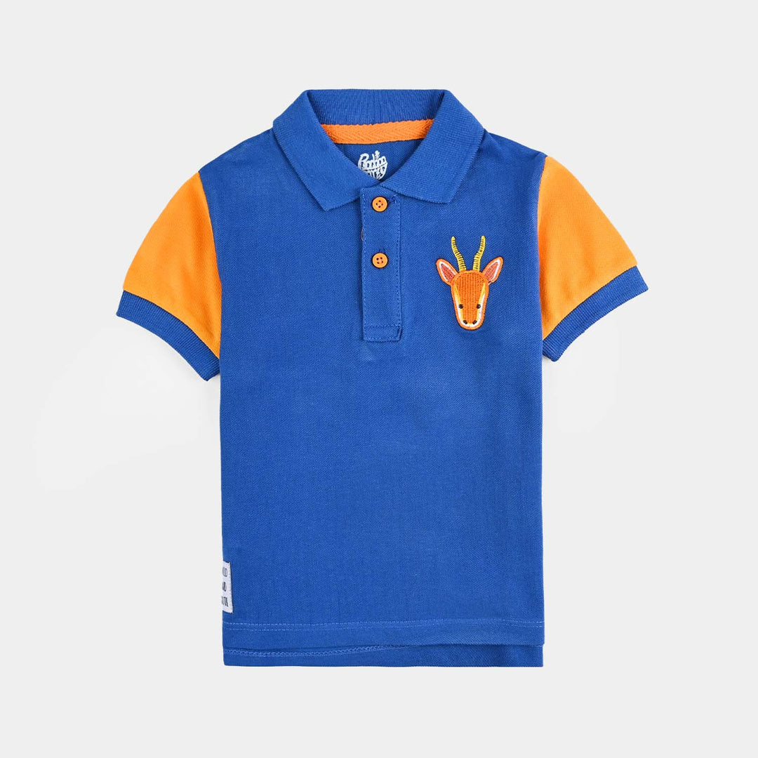 Infant Boys Cotton PK Polo (Deer) - C. Blue/Yellow
