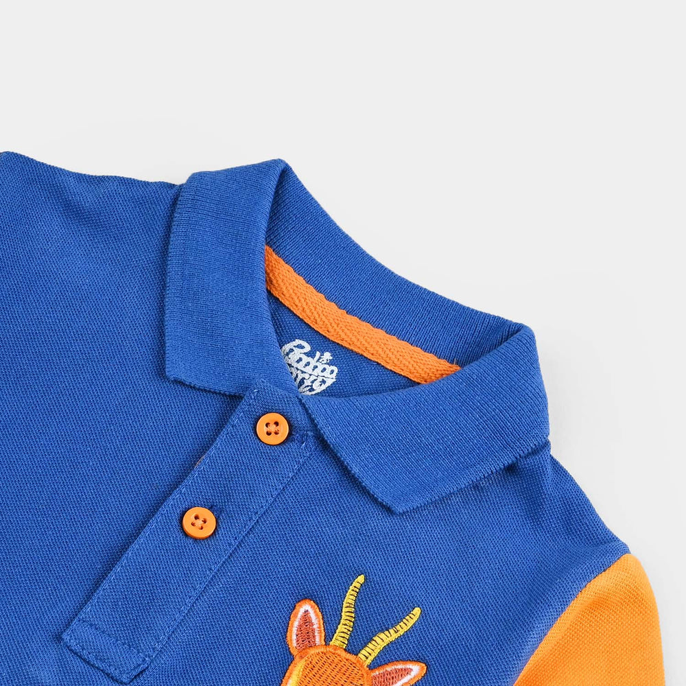 Infant Boys Cotton PK Polo (Deer) - C. Blue/Yellow