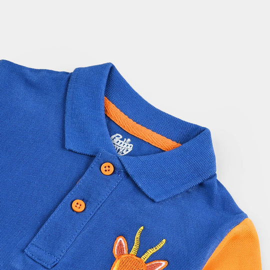 Infant Boys Cotton PK Polo (Deer) - C. Blue/Yellow