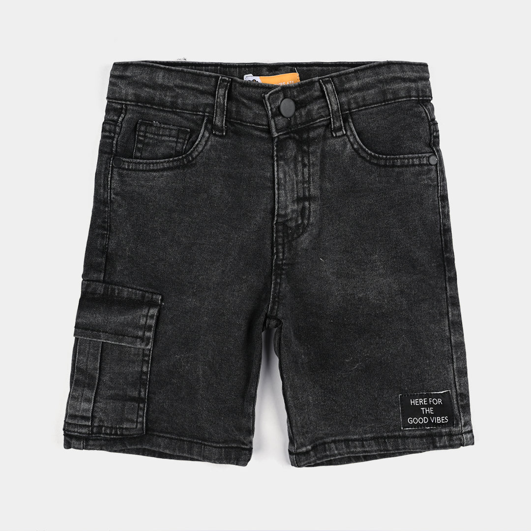Boys Denim Stretch Shorts (Good Vibes) - Charcoal