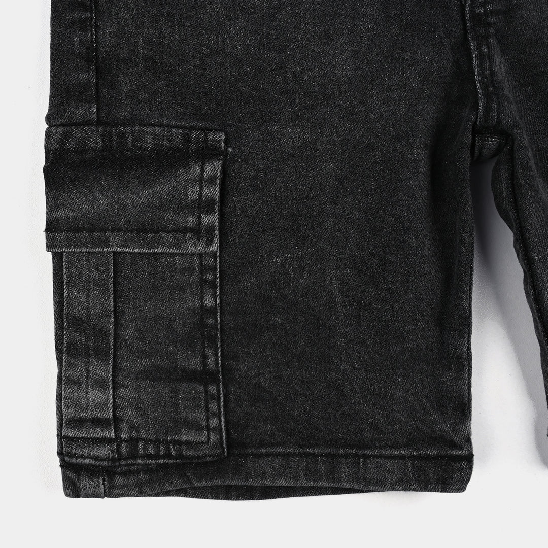 Boys Denim Stretch Shorts (Good Vibes) - Charcoal