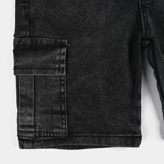 Boys Denim Stretch Shorts (Good Vibes) - Charcoal