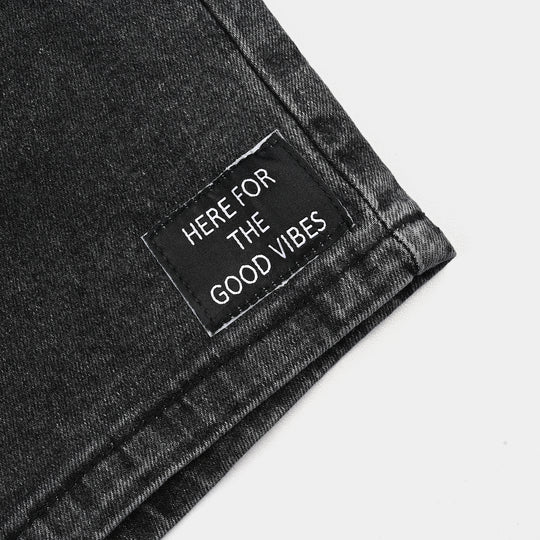 Boys Denim Stretch Shorts (Good Vibes) - Charcoal