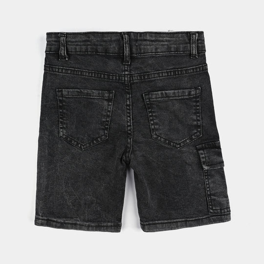 Boys Denim Stretch Shorts (Good Vibes) - Charcoal
