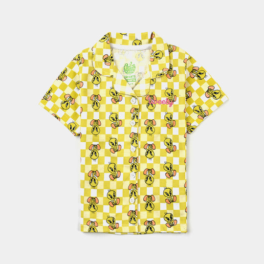 Infant Girls Poly Cotton Jersey Night Suit - Yellow