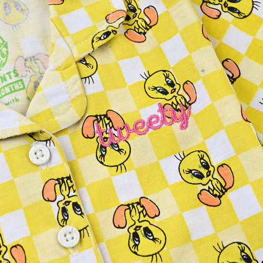 Infant Girls Poly Cotton Jersey Night Suit - Yellow