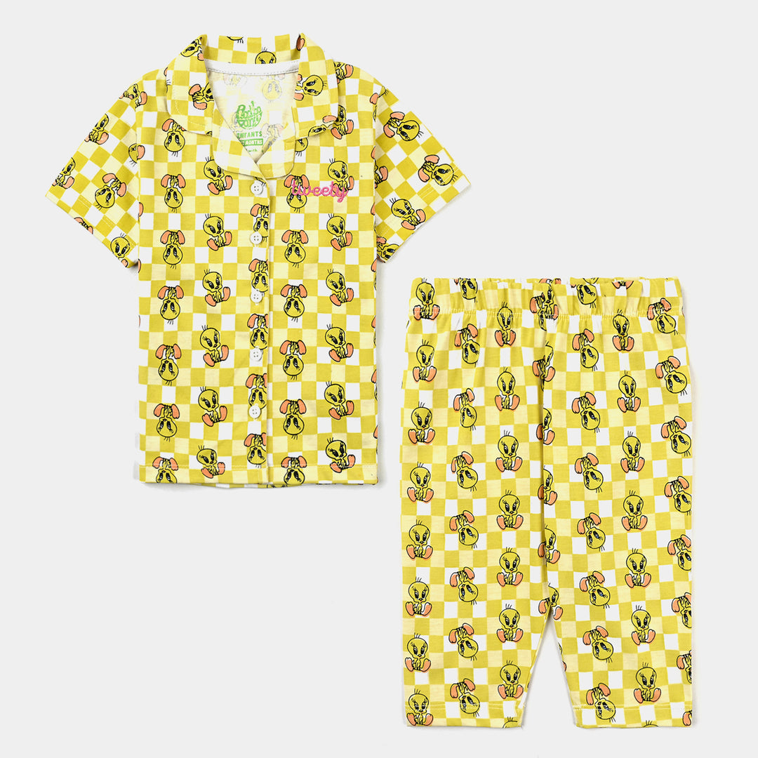 Infant Girls Poly Cotton Jersey Night Suit - Yellow