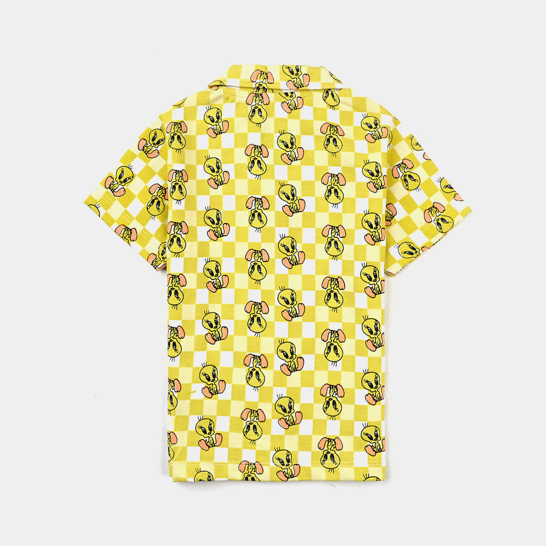 Infant Girls Poly Cotton Jersey Night Suit - Yellow