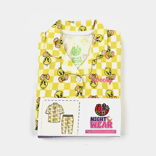 Infant Girls Poly Cotton Jersey Night Suit - Yellow
