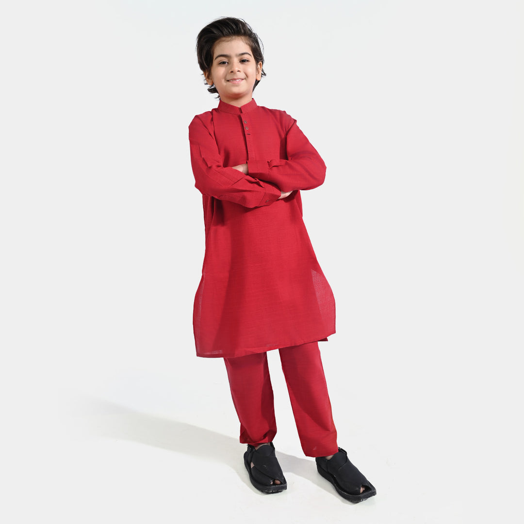 Boys Cotton Poplin Kurta Pajama -Red