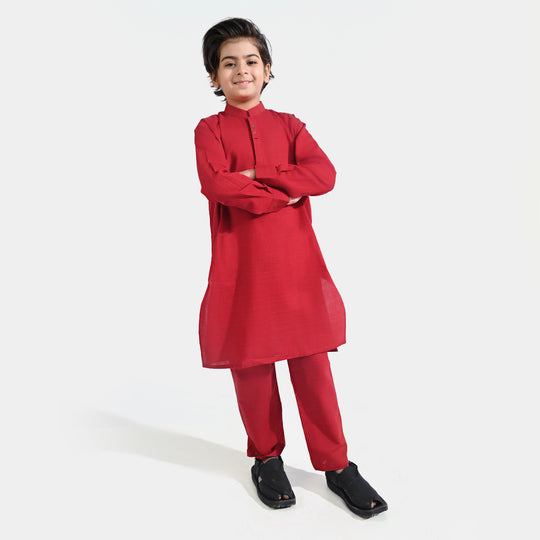 Boys Cotton Poplin Kurta Pajama -Red