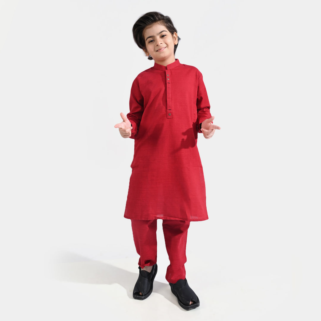 Boys Cotton Poplin Kurta Pajama -Red