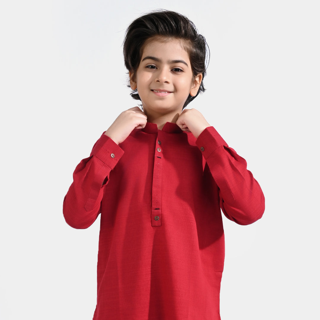 Boys Cotton Poplin Kurta Pajama -Red