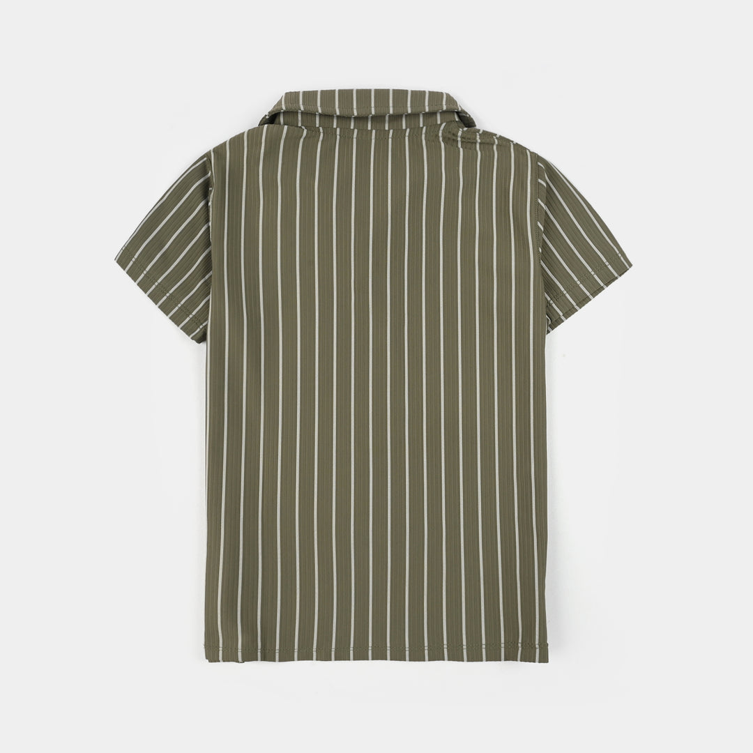 Boys Polyester yarn dyed Polo Plain - Olive Green