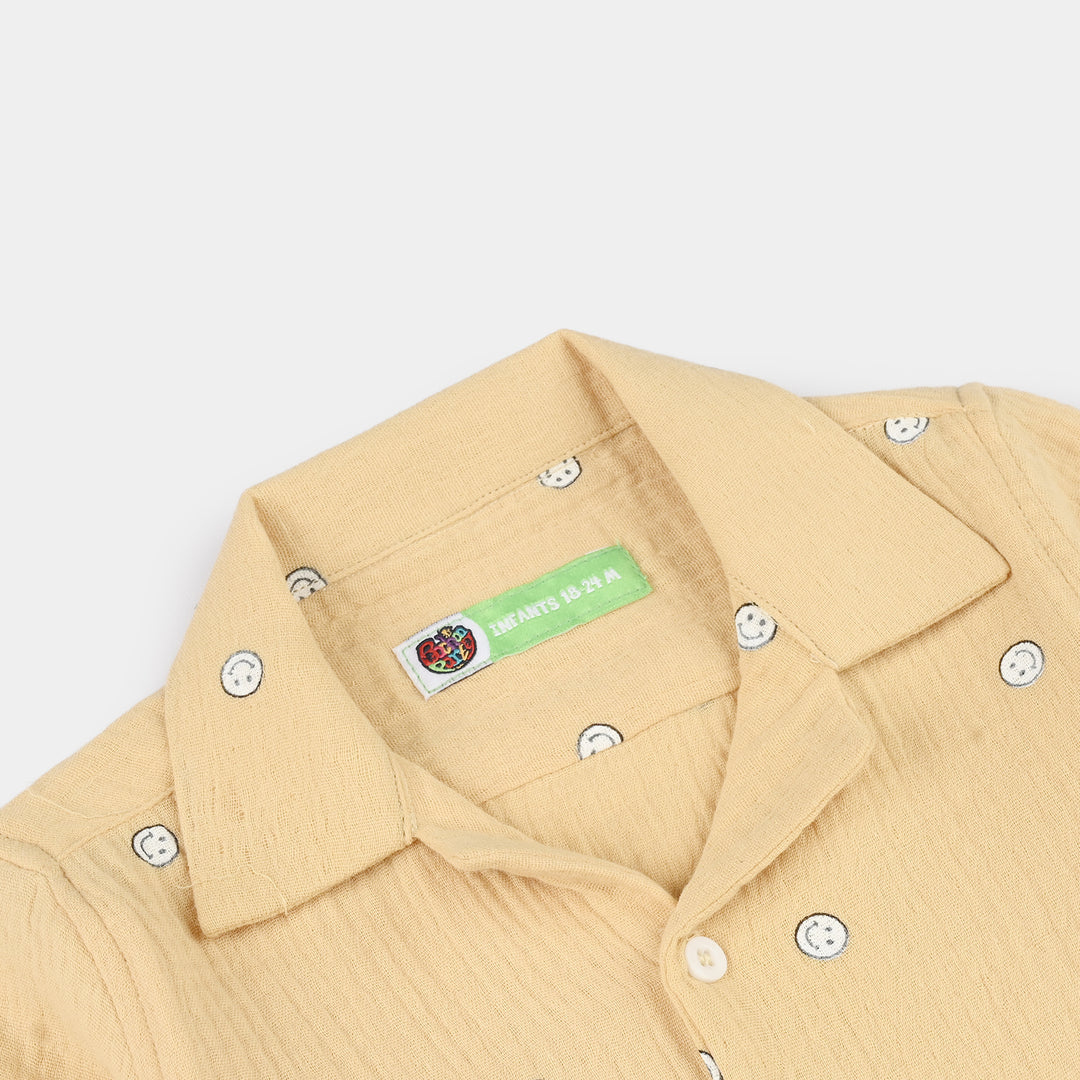 Infant Boys Gauze Casual Shirt (Emoji) - Yellow
