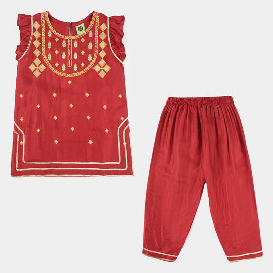 Infant Girls Raw Silk 2-Piece Zara Set - Red