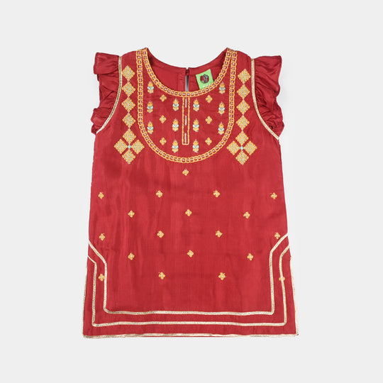 Infant Girls Raw Silk 2-Piece Zara Set - Red